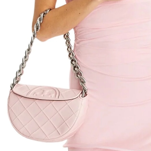 NWT Tory Burch Fleming Soft Mini Crescent Bag in Pale Pink - Picture 7 of 9